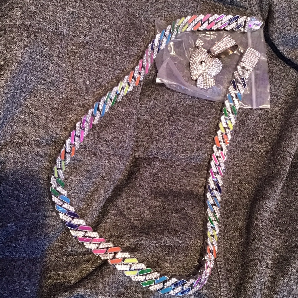 Vibrant Multicolor Necklace with Iced Out Detailing